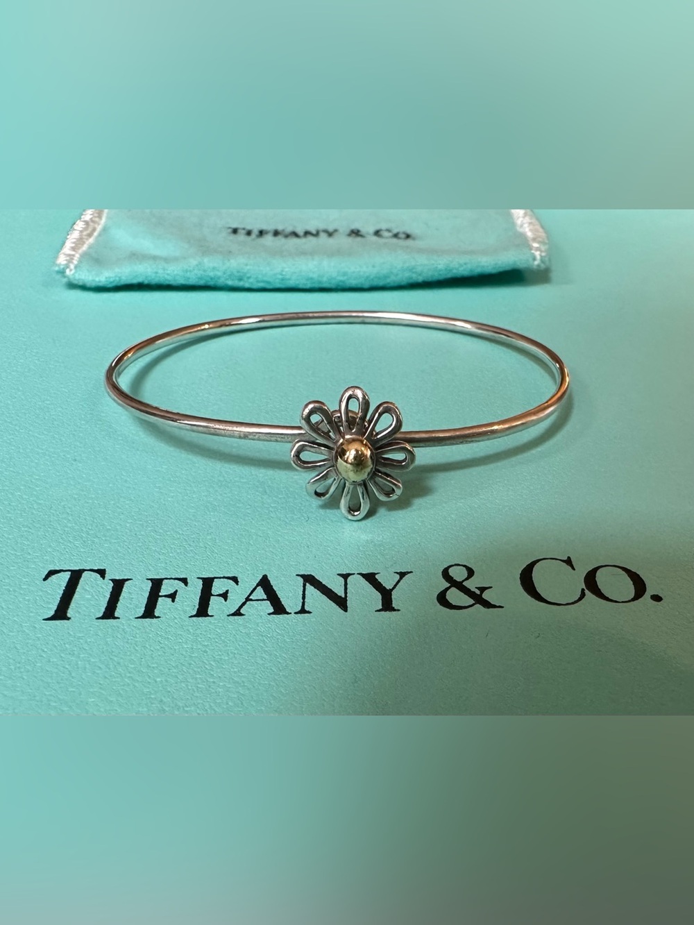 Tiffany & Co. Picasso Silver 18K Yellow Gold Flower Daisy Bangle Bracelet - Picture 2 of 5